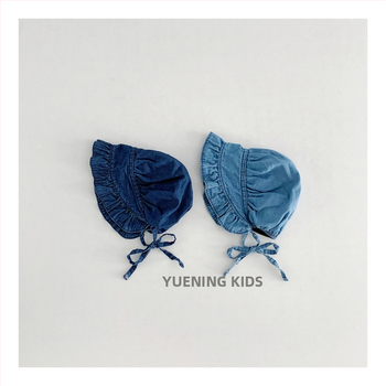 Kūdikių džinsų kepurė su dideliu krašteliu, kupolinė krona, saulės apsauga