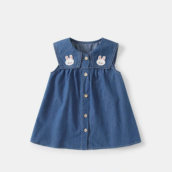 Детска дънкова пола А-линия, карикатурен принт, 100% памук, без ръкави, за деца 3–8 години