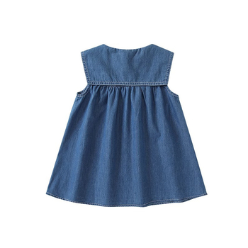 Детска дънкова пола А-линия, карикатурен принт, 100% памук, без ръкави, за деца 3–8 години