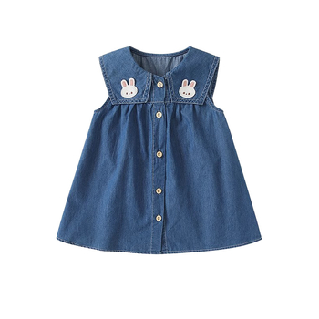 Детска дънкова пола А-линия, карикатурен принт, 100% памук, без ръкави, за деца 3–8 години