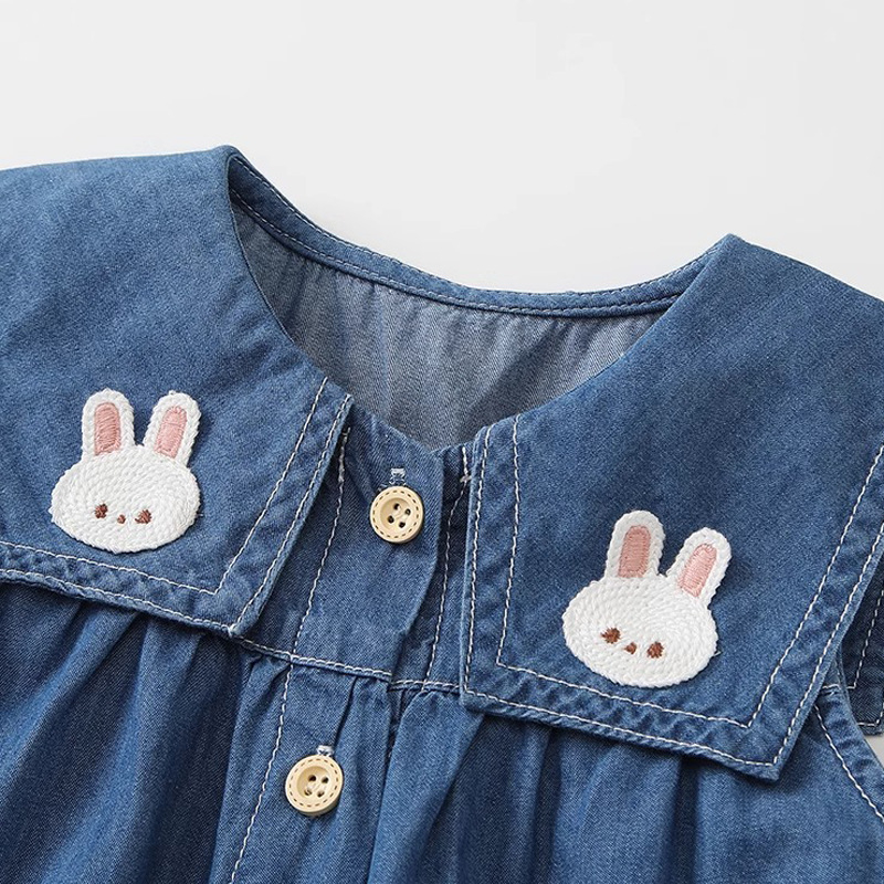 Детска дънкова пола А-линия, карикатурен принт, 100% памук, без ръкави, за деца 3–8 години