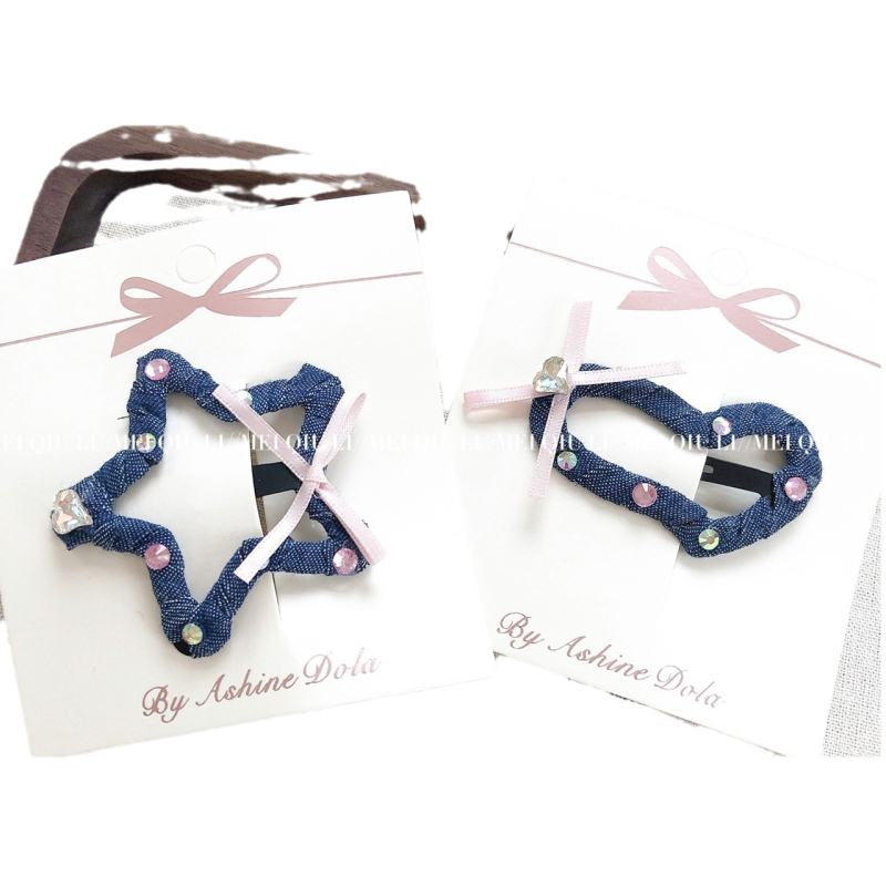 Korejskog stila vintage ukosnica za kosu s mašnicom, kristalima, srcima i zvjezdicama – ručna izrada BB klips