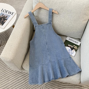 Haljina s naramenicama za djevojčice, denim/pamuk, 8+ godina, kratki rukav, 91–95% pamuka