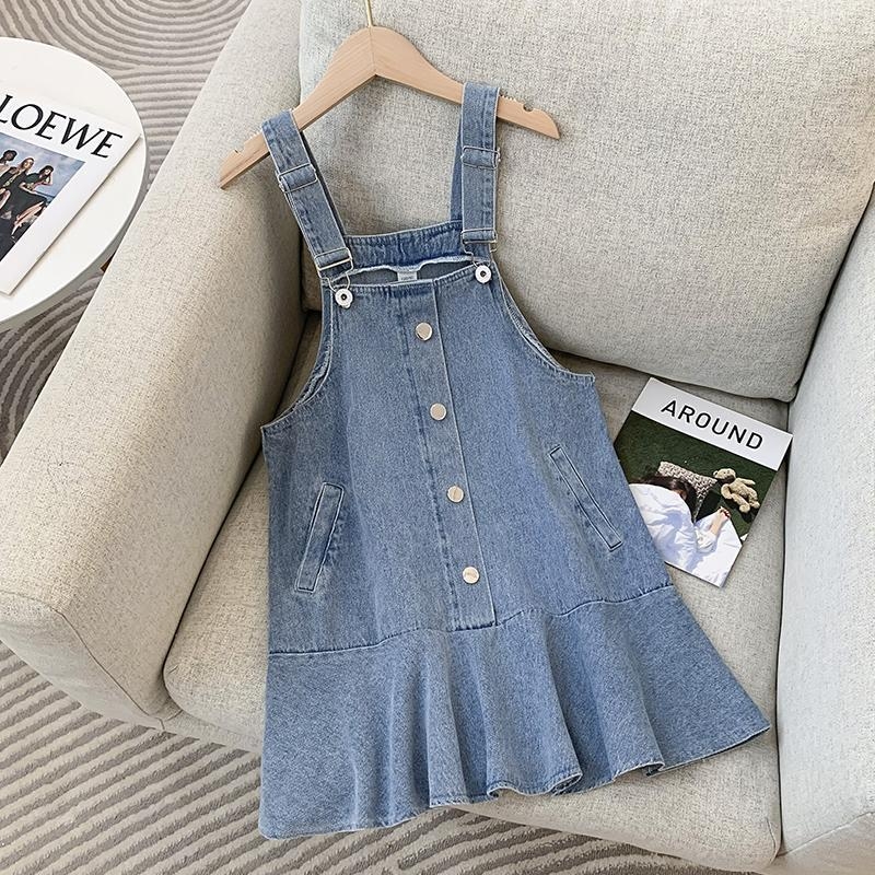 Haljina s naramenicama za djevojčice, denim/pamuk, 8+ godina, kratki rukav, 91–95% pamuka