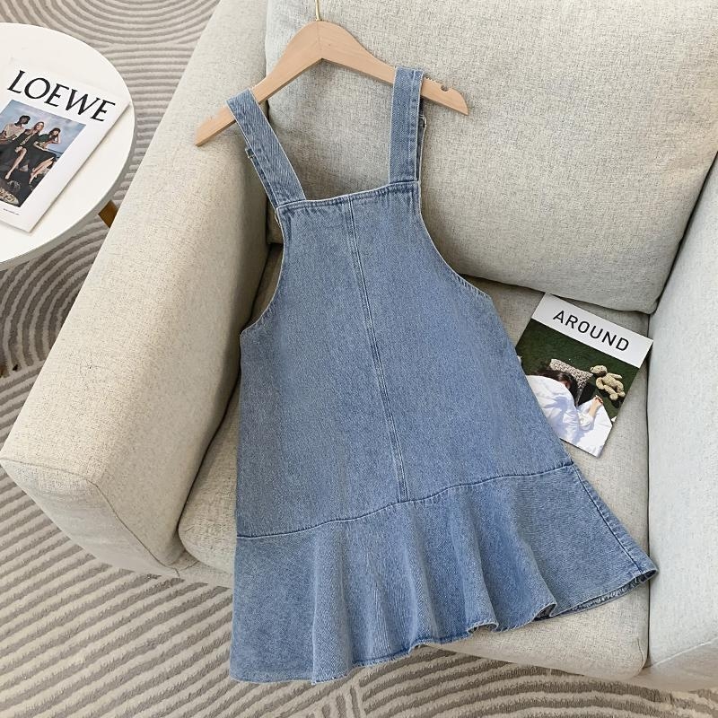 Haljina s naramenicama za djevojčice, denim/pamuk, 8+ godina, kratki rukav, 91–95% pamuka