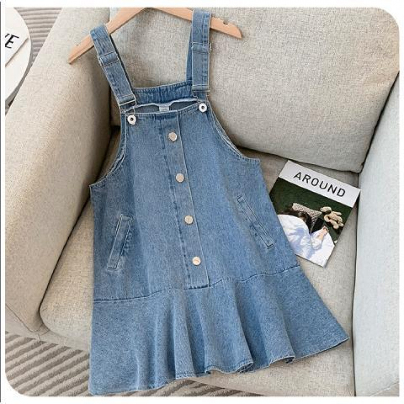 Haljina s naramenicama za djevojčice, denim/pamuk, 8+ godina, kratki rukav, 91–95% pamuka