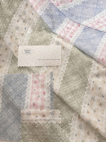 DIY audums zīdaiņu un bērnu apģērbiem — 75% bambusa šķiedra, 25% kokvilna — reljefas mežģīnes patchwork ar offset druku (paredzēts galda klājumam)