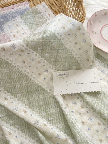 Тъкани за бебешки и детски дрехи — 75% бамбукови влакна, 25% памук — тисната дантела, пачворк и офсетен печат (за покривка за маса)