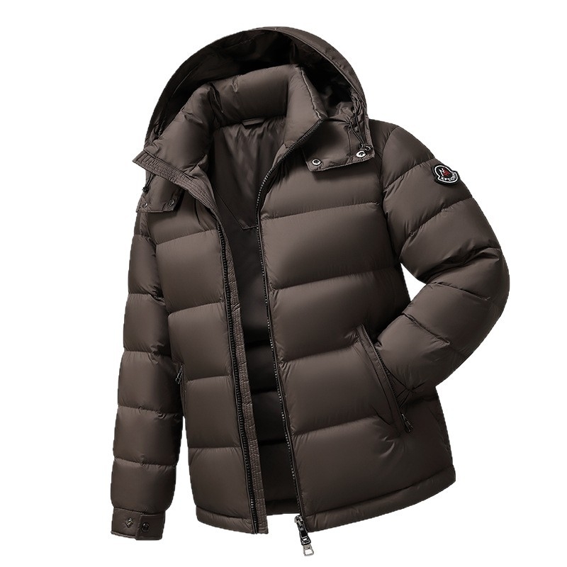 Muška jakna od perja s kapuljom, stojećim ovratnikom, debela; sadržaj perja 86–90%, punjenje 149–192 g, 700 punjenje