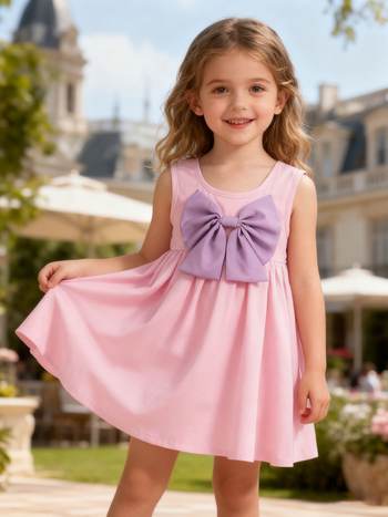 Lányoknak szóló nyári ruha keresztezett hátsóval, ujjatlan, A-vonalú, 100% poliészter, 2026 nyara