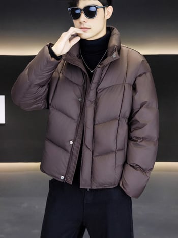 Muška debela jakna s stojećim ovratnikom, vjetrovita zimska jakna, punilo od bijelog patka 46–50%