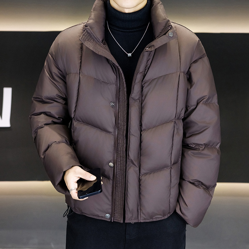 Muška debela jakna s stojećim ovratnikom, vjetrovita zimska jakna, punilo od bijelog patka 46–50%