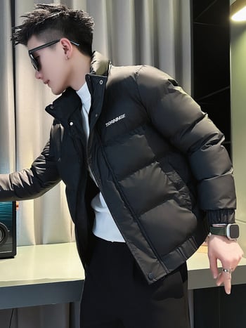 Muška jakna s poliesterskim punilom, korejskog stila, kratka, stojeći ovratnik, zatvarač, jednobojni uzorak, zima 2025