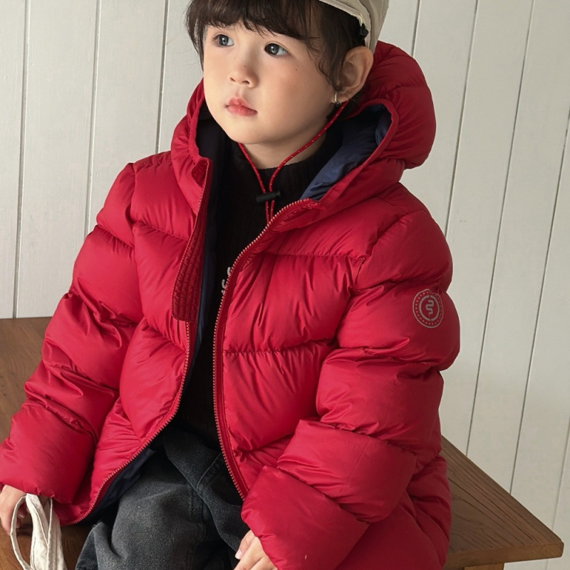 Bērnu kapucēta pūku jaka, bieza ziemas versija, balta zoss spalvas 86–90%, korejiešu stils, rāvējslēdzējs