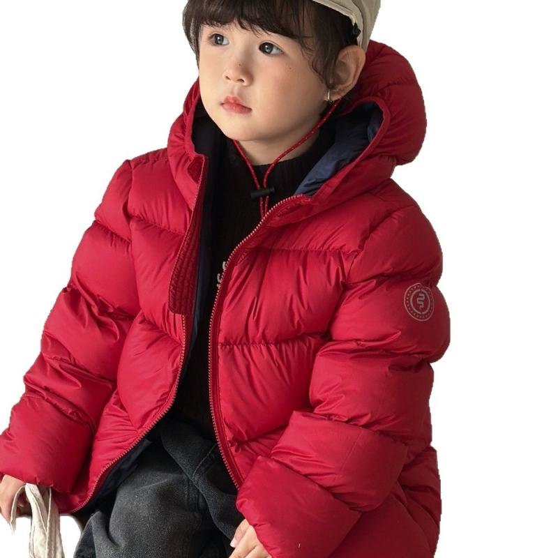 Bērnu kapucēta pūku jaka, bieza ziemas versija, balta zoss spalvas 86–90%, korejiešu stils, rāvējslēdzējs