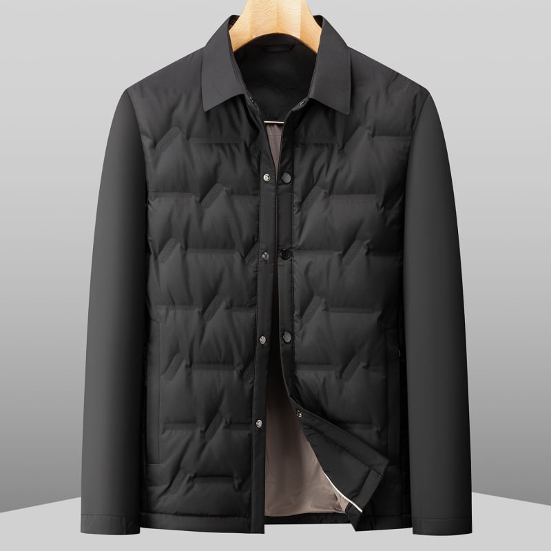 Muška jakna s kapuljom od puhova perja, jednostruko zatvaranje, zimska kolekcija 2025, sadržaj perja 86–90%, punjenje 56–72 g