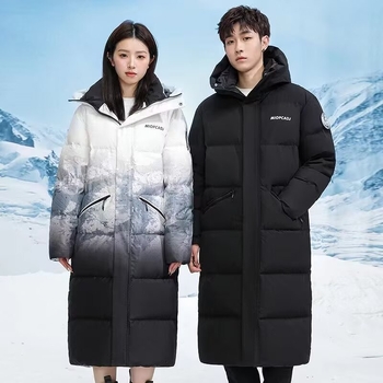 Muška jakna s perjem bijele patke, srednje duljine, kapuljača, izolirana, ekstremna hladnoća (-30°C do -15°C)