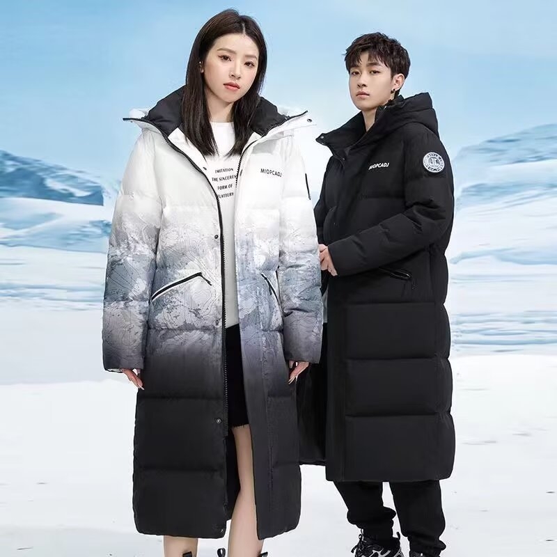 Muška jakna s perjem bijele patke, srednje duljine, kapuljača, izolirana, ekstremna hladnoća (-30°C do -15°C)