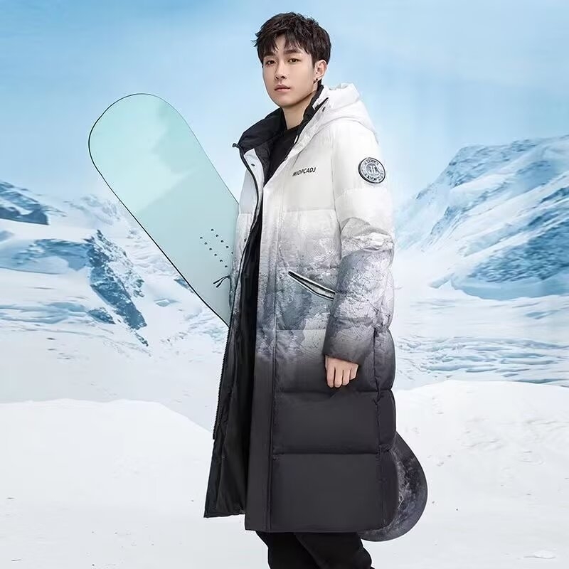 Muška jakna s perjem bijele patke, srednje duljine, kapuljača, izolirana, ekstremna hladnoća (-30°C do -15°C)