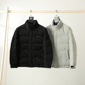 Muška down jakna s stojećim ovratnikom, zatvaračem, debela; 86-90% perja, 90-120 g punila