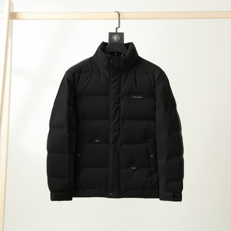 Muška down jakna s stojećim ovratnikom, zatvaračem, debela; 86-90% perja, 90-120 g punila