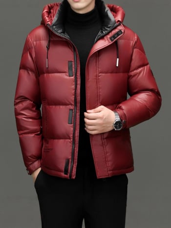 Muška zimna jakna s kapuljom, 200 g punila od perja, 86–90% udjela perja, vanjski materijal najlon, vjetrovita, debeli kroj, stojeći ovratnik