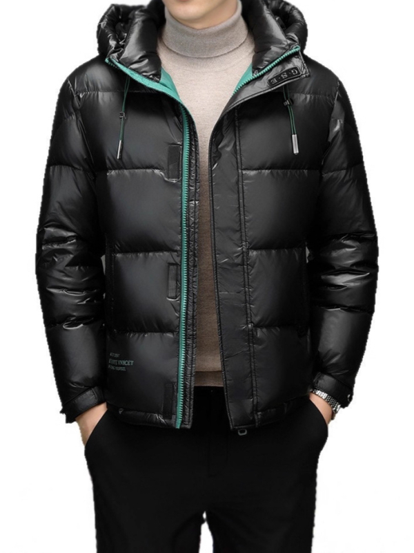 Muška zimna jakna s kapuljom, 200 g punila od perja, 86–90% udjela perja, vanjski materijal najlon, vjetrovita, debeli kroj, stojeći ovratnik