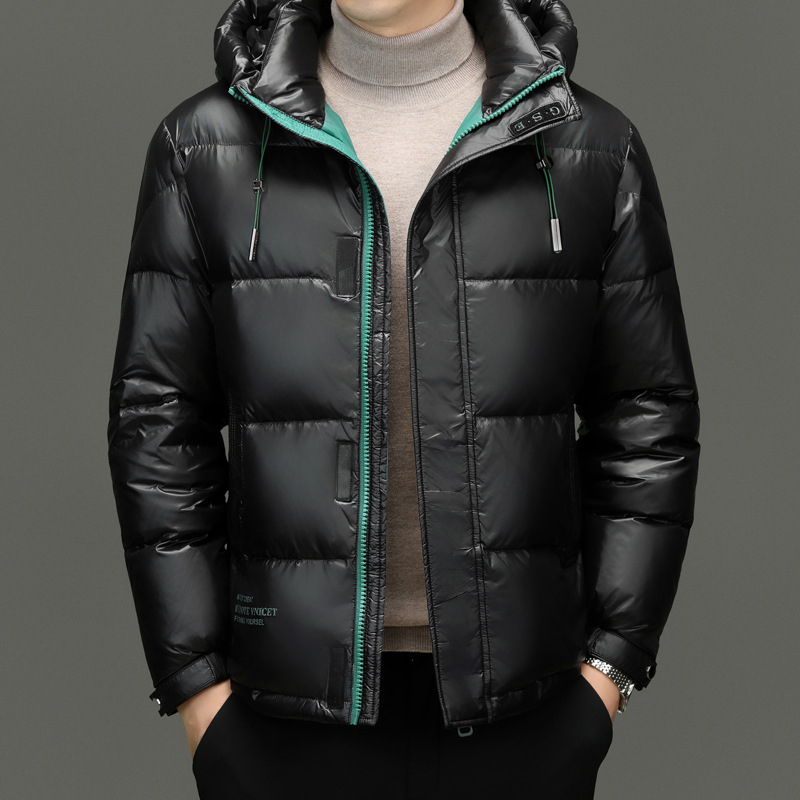Muška zimna jakna s kapuljom, 200 g punila od perja, 86–90% udjela perja, vanjski materijal najlon, vjetrovita, debeli kroj, stojeći ovratnik
