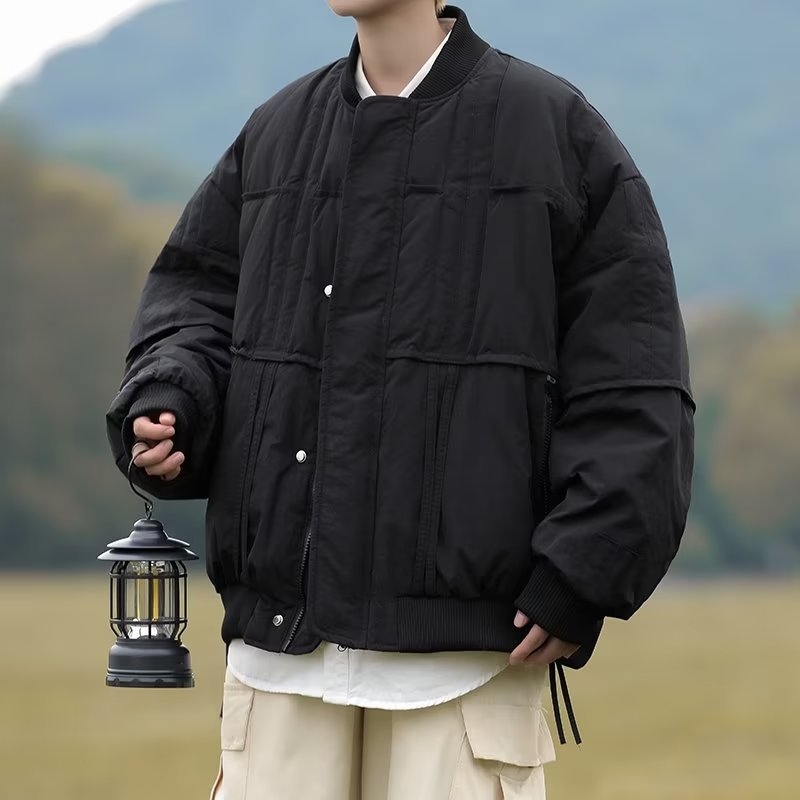 Hong Kong stil ležerno krojena pamučna jakna s poliesterom, zatvaračem, bez ovratnika