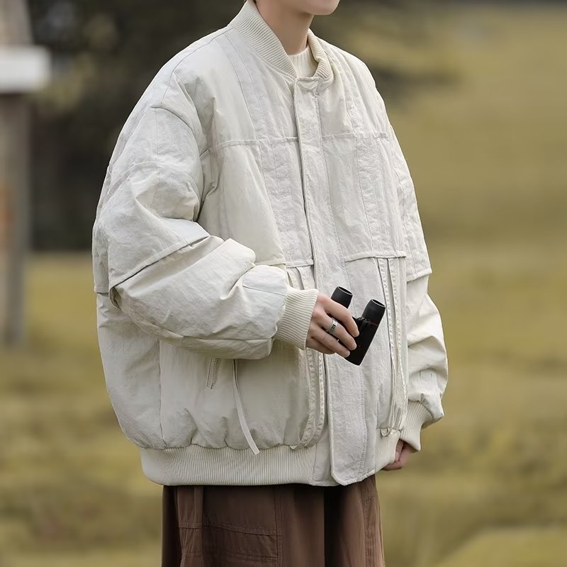 Hong Kong stil ležerno krojena pamučna jakna s poliesterom, zatvaračem, bez ovratnika