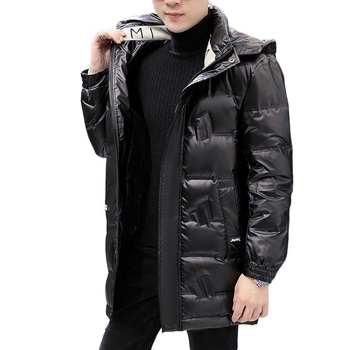 Geacă de iarnă cu glugă pentru bărbați, lungă, impermeabilă și rezistentă la murdărie, 100% puf alb de rață, volum puf 550, protecție frig -5°C până la 0°C