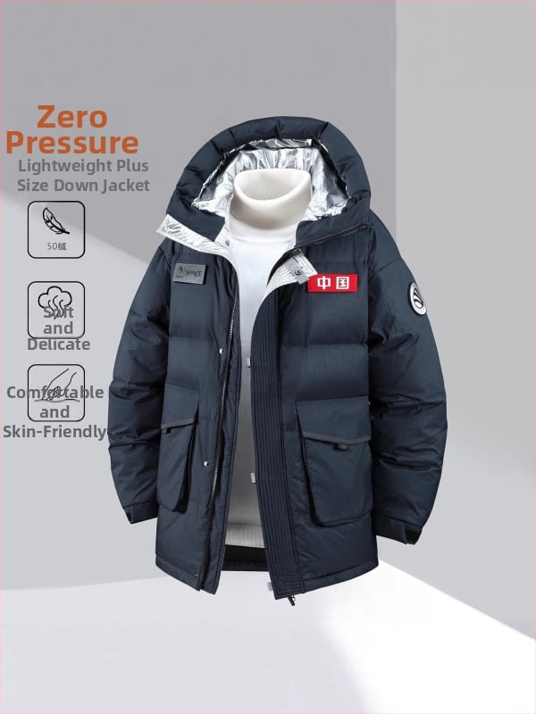 Jakna s bijelim patinim perjem, vodootporna, iznimno hladna zaštita (-30°C do -15°C), dugačka, kapuljača, zatvarač, punjenje 600