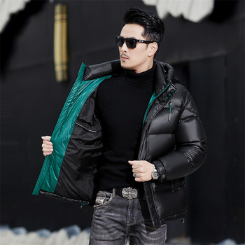 Muška zimska jakna s perjem od pačice, debela izolacija, otpornost na vjetar, stojeći ovratnik, zip, pogodna za hladnoću (-20°C do -5°C)