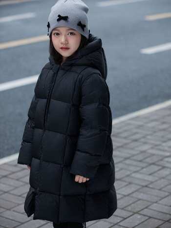 Bērnu pūkainā jaka, korejiskais stils, kapucī, pildīta ar pīļu pūku, vecums 3–8 gadi