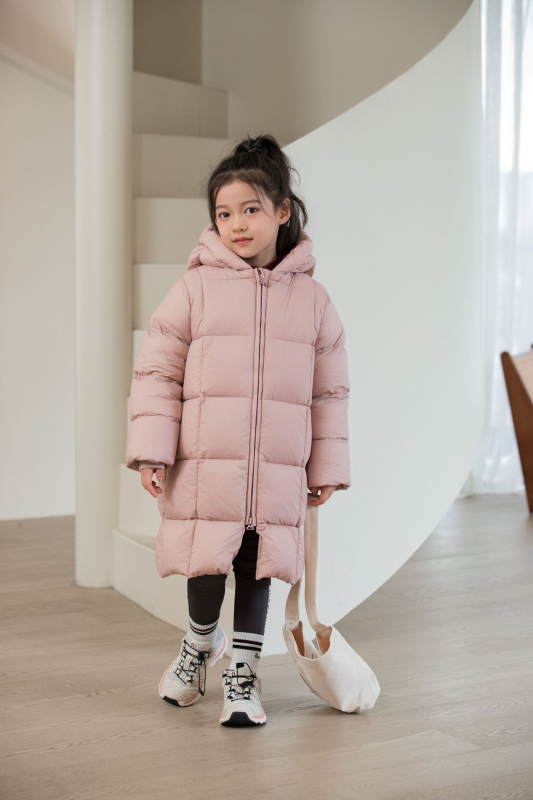 Bērnu pūkainā jaka, korejiskais stils, kapucī, pildīta ar pīļu pūku, vecums 3–8 gadi