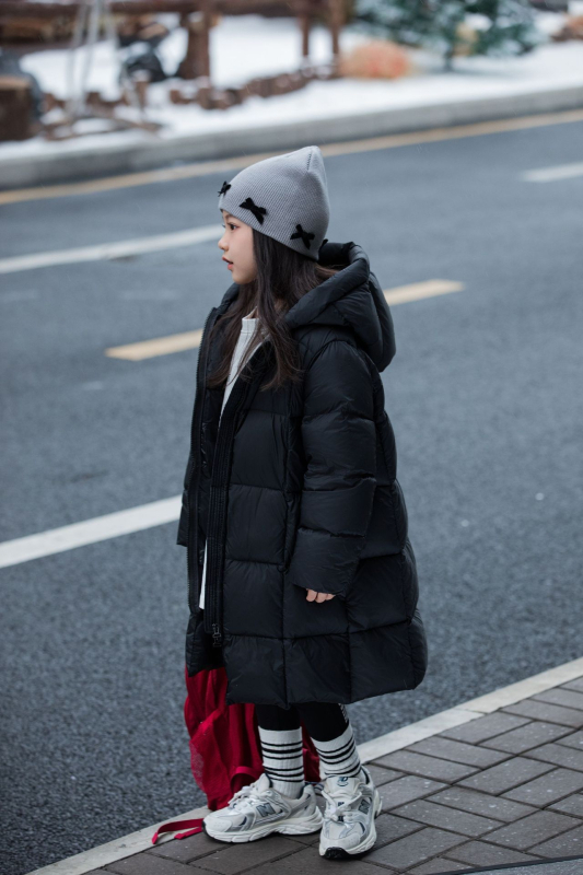 Bērnu pūkainā jaka, korejiskais stils, kapucī, pildīta ar pīļu pūku, vecums 3–8 gadi