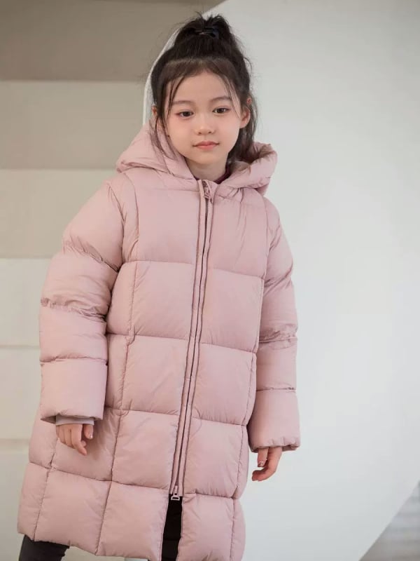 Bērnu pūkainā jaka, korejiskais stils, kapucī, pildīta ar pīļu pūku, vecums 3–8 gadi