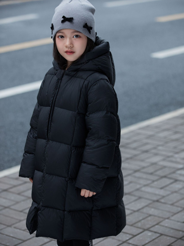 Bērnu pūkainā jaka, korejiskais stils, kapucī, pildīta ar pīļu pūku, vecums 3–8 gadi