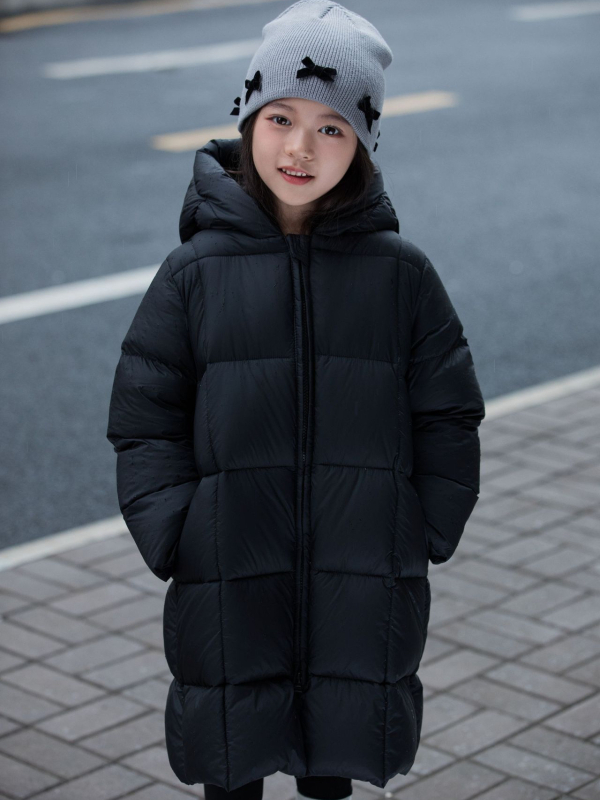 Bērnu pūkainā jaka, korejiskais stils, kapucī, pildīta ar pīļu pūku, vecums 3–8 gadi