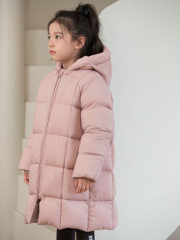 Bērnu pūkainā jaka, korejiskais stils, kapucī, pildīta ar pīļu pūku, vecums 3–8 gadi