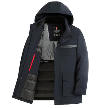 Monk muška down jakna - kapuljača, produženi kroj, vodootporan vanjski sloj od najlona, bijeli gusji per 71-75%, zaštita od -5°C do 0°C