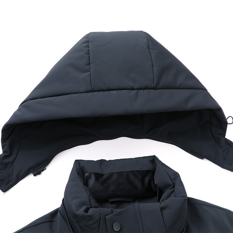 Monk muška down jakna - kapuljača, produženi kroj, vodootporan vanjski sloj od najlona, bijeli gusji per 71-75%, zaštita od -5°C do 0°C