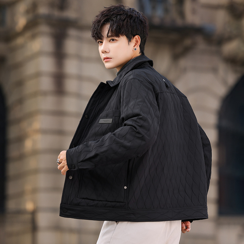 Ανδρικό μπουφάν με πλήρωση από πούπουλα πάπιας 85%, χωρίς κουκούλα, μονομπροστό κλείσιμο, κατάλληλο για ήπιο κρύο (-5°C έως 0°C), συλλογή 2024