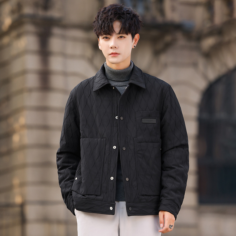 Ανδρικό μπουφάν με πλήρωση από πούπουλα πάπιας 85%, χωρίς κουκούλα, μονομπροστό κλείσιμο, κατάλληλο για ήπιο κρύο (-5°C έως 0°C), συλλογή 2024