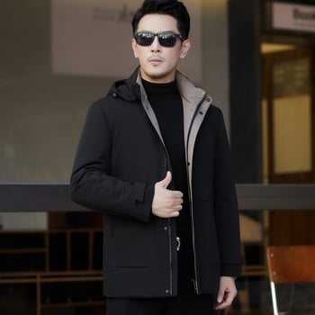 Muška jakna od perja srednje duljine, kapuljača s odvojivom podstavom, bijelo gusje perje 86–90%