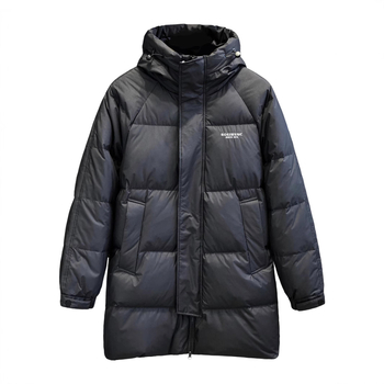 Geacă de iarnă din puf de gâscă alb; lungime extinsă 100 cm+; umplere 150–200 g; putere de puf 550; glugă