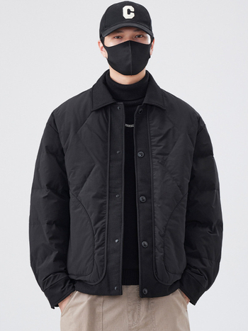 Jachetă bărbătească cu glugă din puf de rață alb, pentru iarnă 2025 — conținut puf 86–90%, umplere 550, rezistent la vânt, anti-murdărie, ușoară