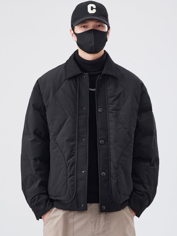 Jachetă bărbătească cu glugă din puf de rață alb, pentru iarnă 2025 — conținut puf 86–90%, umplere 550, rezistent la vânt, anti-murdărie, ușoară