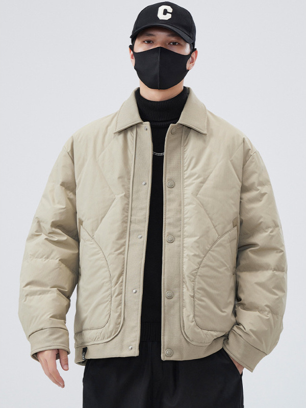 Jachetă bărbătească cu glugă din puf de rață alb, pentru iarnă 2025 — conținut puf 86–90%, umplere 550, rezistent la vânt, anti-murdărie, ușoară