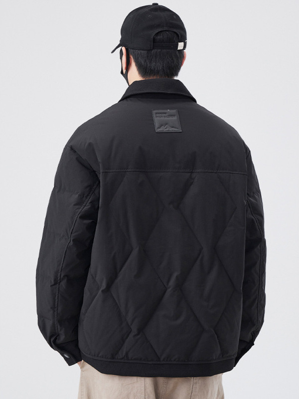 Jachetă bărbătească cu glugă din puf de rață alb, pentru iarnă 2025 — conținut puf 86–90%, umplere 550, rezistent la vânt, anti-murdărie, ușoară